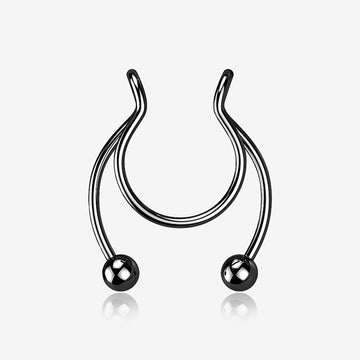 Blackline Clip On Non-Piercing Fake Horseshoe Hoop Ring